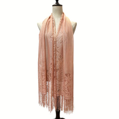 Pink Lace Long Scarf Tassel Shawl Women Dress Wrap