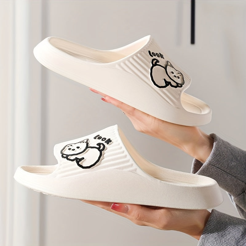 Men's Kitty Print Open Toe Slippers Lightweight Non Slip Shoes