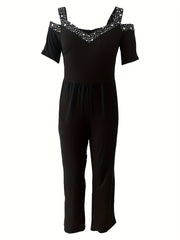 V Neck Cold Shoulder Jumpsuit Sexy Wide Leg