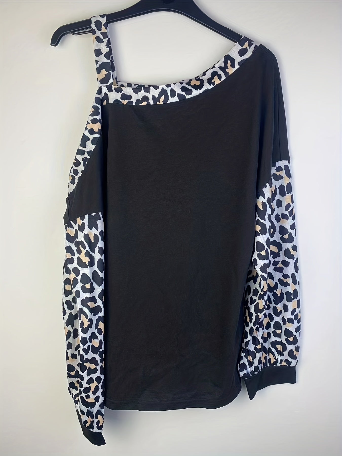 Leopard Print One Shoulder Long Sleeve Top