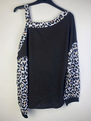 Leopard Print One Shoulder Long Sleeve Top