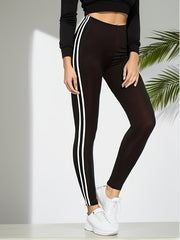 Sporty Leggings Women's Plus Striped Side High Rise Skinny Leggings