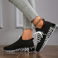 Women's Breathable Knit Sneakers Casual Lace Up Outdoor Shoes