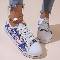 Women's Baseball Canvas Sneakers Round Toe Lace Up Flat Shoes