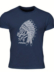 Men's Animal Sketch Print Tee Casual Crew Neck Summer Outdoor Tshirt