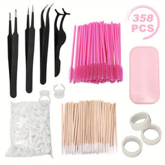 Eyelash Extension Kit with Tweezers Set, Mascara Brush & Swabs