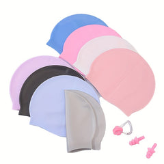 3pcs Adult Silicone Swimming Cap Nose Clip Earplug Set - Unisex Waterproof