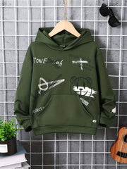 Boys Bear Graffiti Graphic Hoodies Long Sleeve Pullover Top