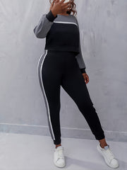 Colorblock Top & Sweatpants Sportswear Set Plus 2pcs Activewear Set