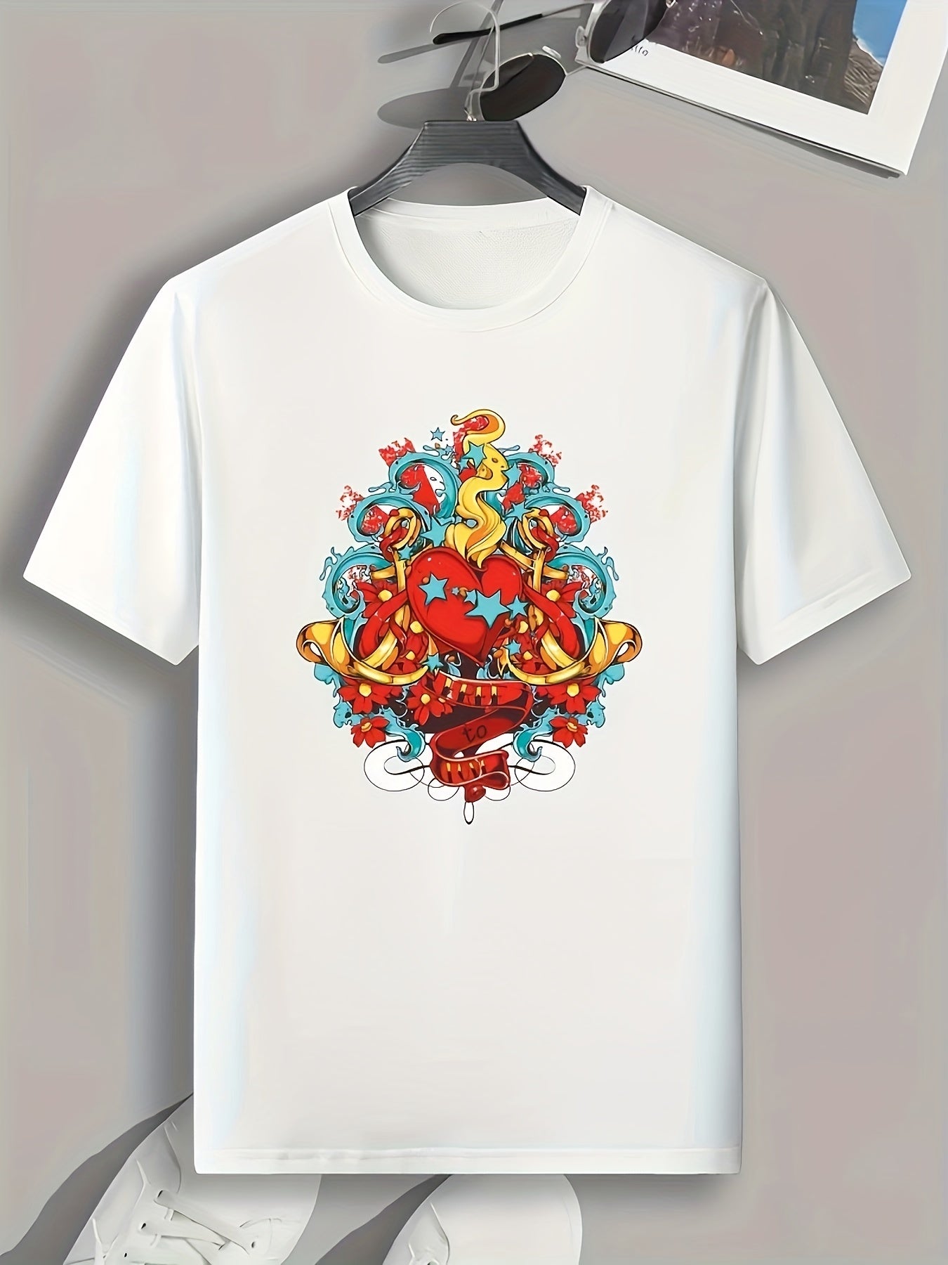 Heart Print Men's Graphic Tee for Summer