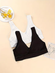 2 Pack Plus Size Bra Set Women's Plus Solid Hollow Mesh Yoga Sportwear Bra 2pcs