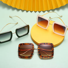 Square Unisex Sunglasses Large Frame with Irregular Temples