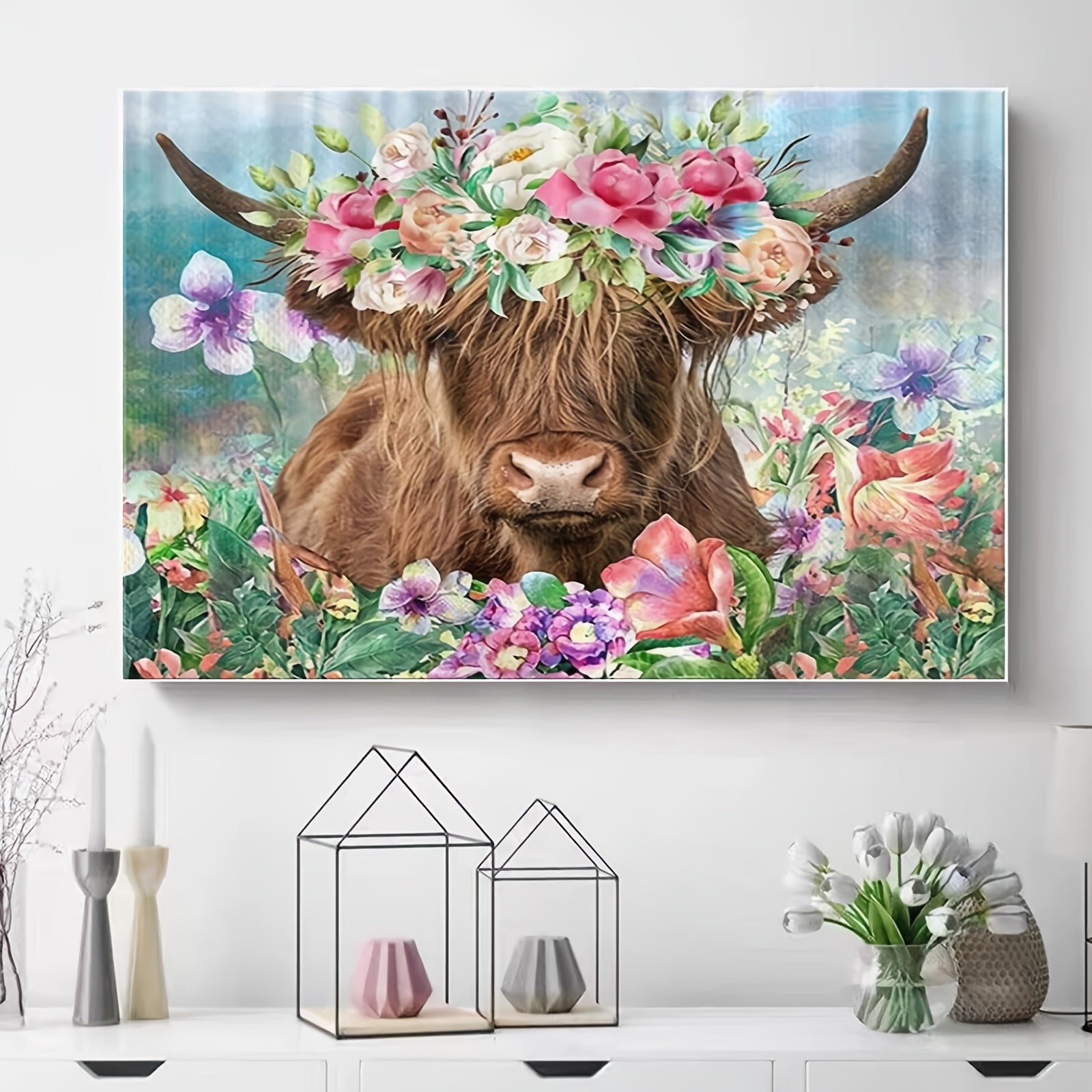 5D Full Diamond Painting Cow And Flowers Art Kit