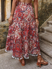 Boho Paisley Print Tassel Maxi Skirt