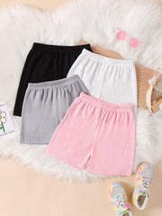 4pcs Girls Cotton Ribbed Knit Shorts Set For Leisure Lounge Comfy Fit