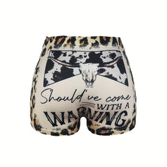 Cow Skull Print Skinny Shorts for Women