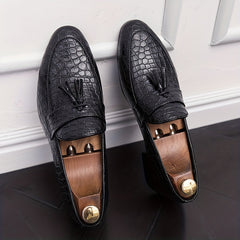 Men's Scale Print Tassel Slip On Dress Shoes