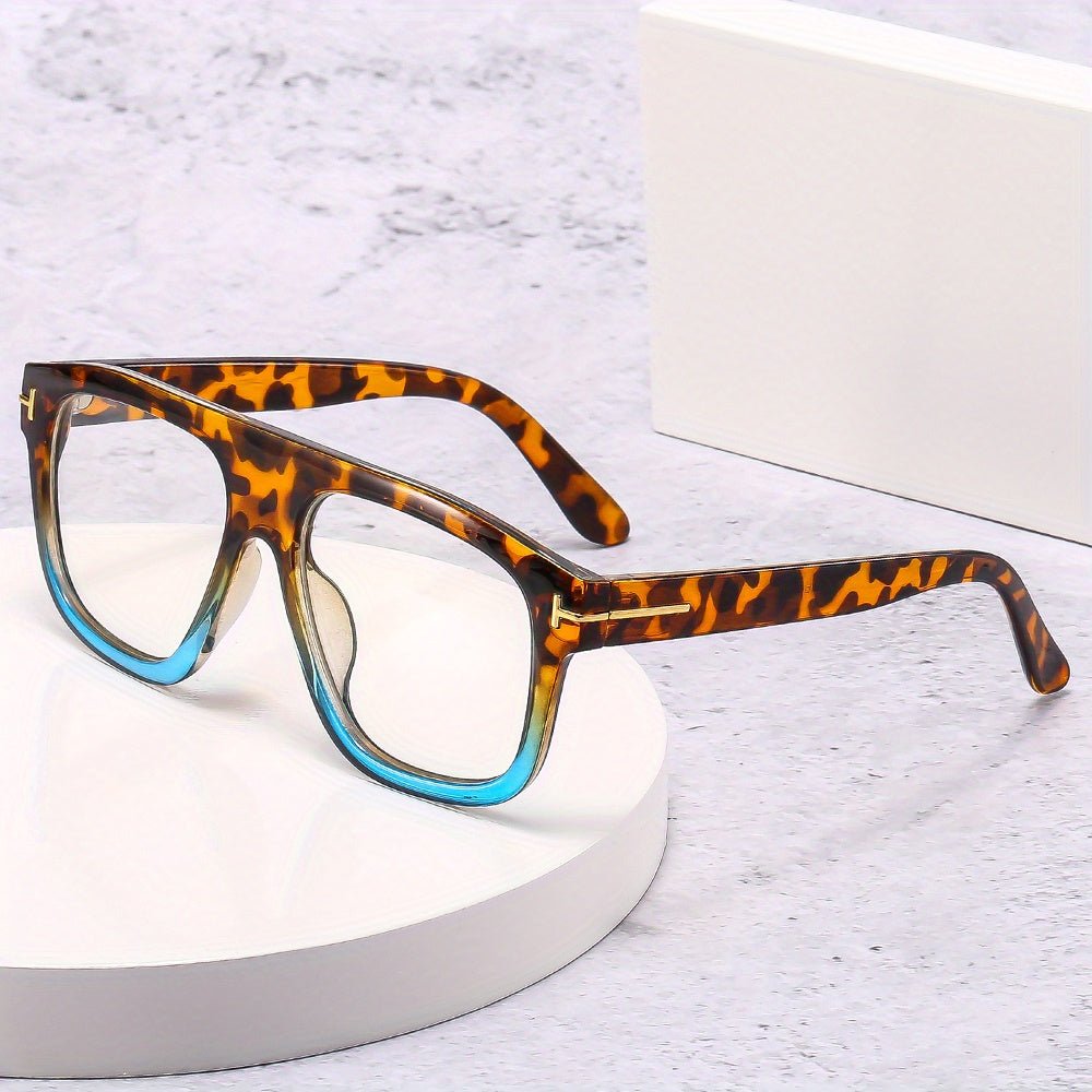 Men's Retro Square Frame T letter Decoration Flat Glasses Anti Light PC Eyewear