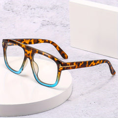 Men's Retro Square Frame T letter Decoration Flat Glasses Anti Light PC Eyewear