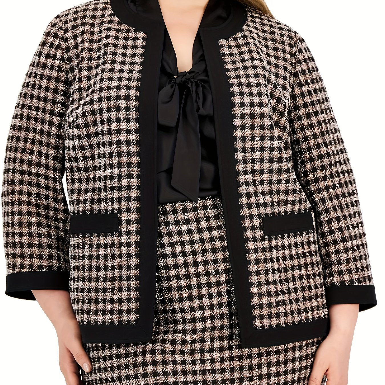 Plaid Print Coat & Midi Skirt Set