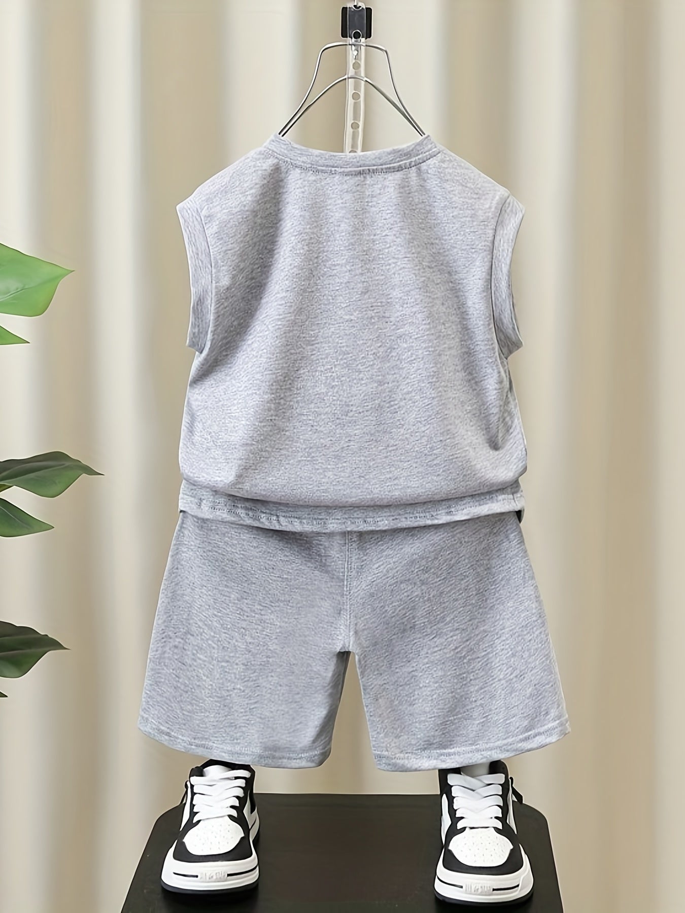 HI Letter Boys Sleeveless Tank Tops&Shorts Set Casual Fitness Vest&Shorts