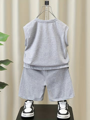 HI Letter Boys Sleeveless Tank Tops&Shorts Set Casual Fitness Vest&Shorts
