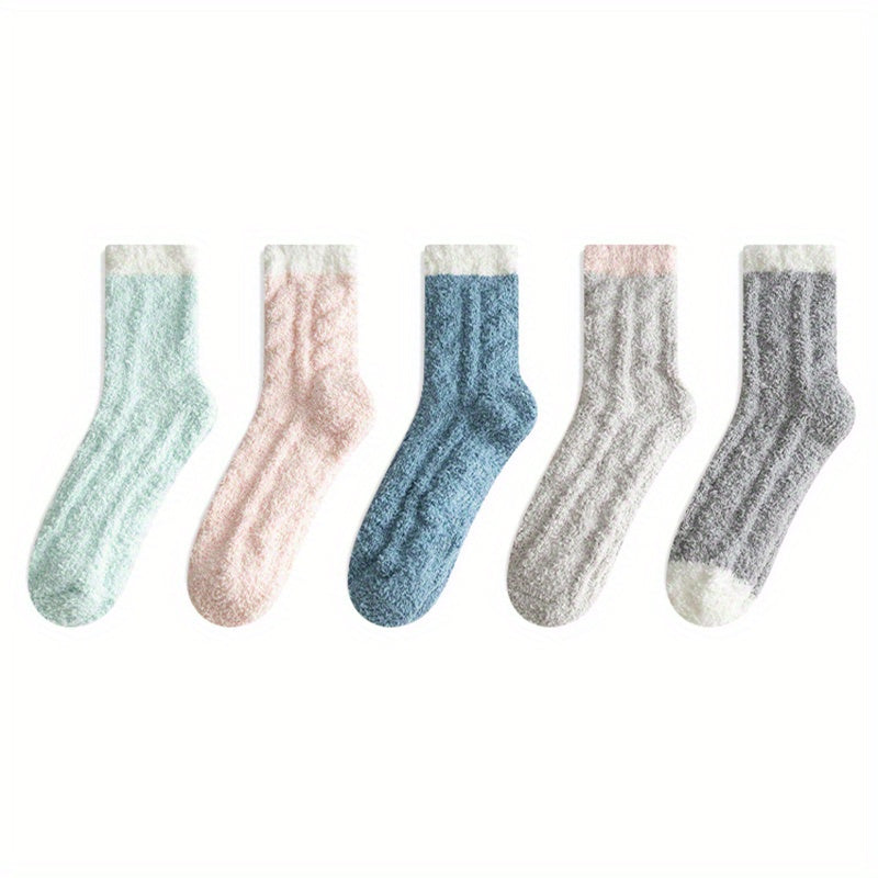 7 Pairs Colorblock Fuzzy Socks Soft & Warm Women's Stockings