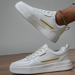 Faux Leather Flat Sneakers Casual Wear Resistant Non Slip Skate