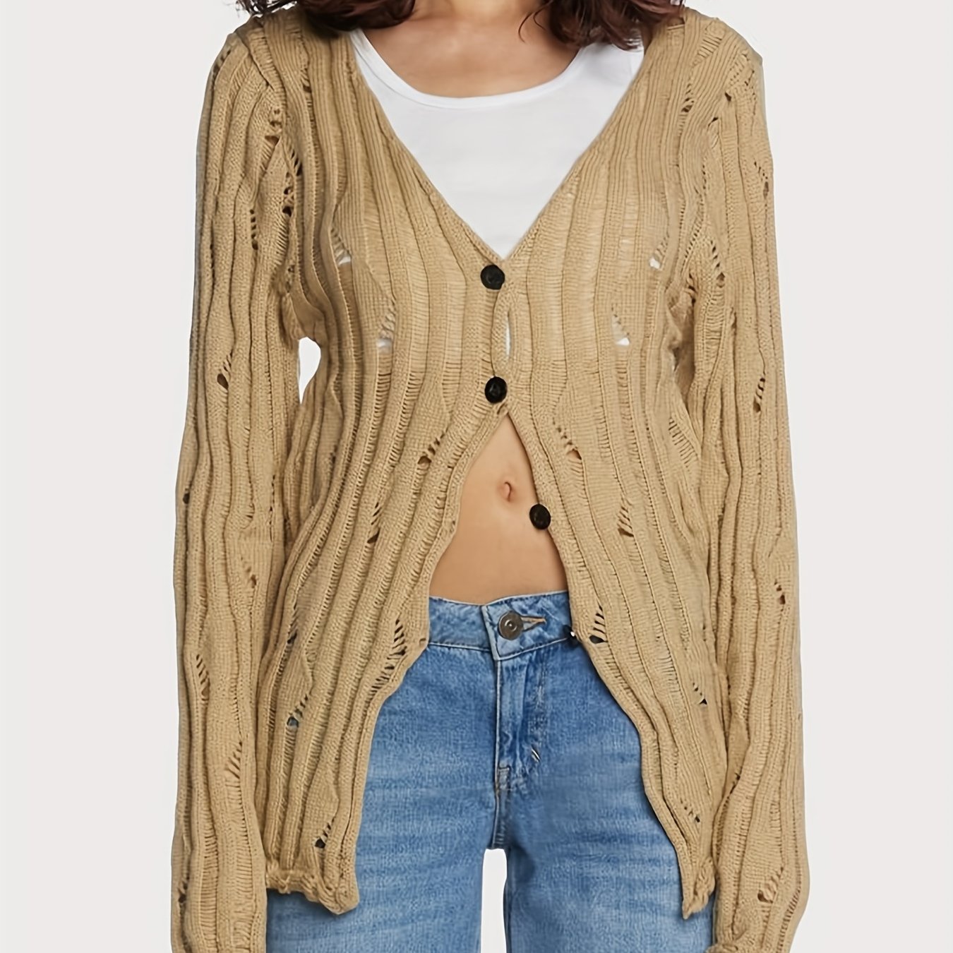 Button Front Cut Out Cardigan for Women