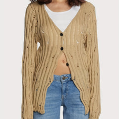 Button Front Cut Out Cardigan for Women