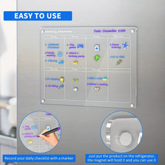 Clear Acrylic Magnetic Weekly Calendar For Fridge - Reusable Whiteboard Planner