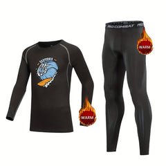 2pcs Kids Compression Fleece Sets Crew Neck Pullover Shirt & Matching Pants