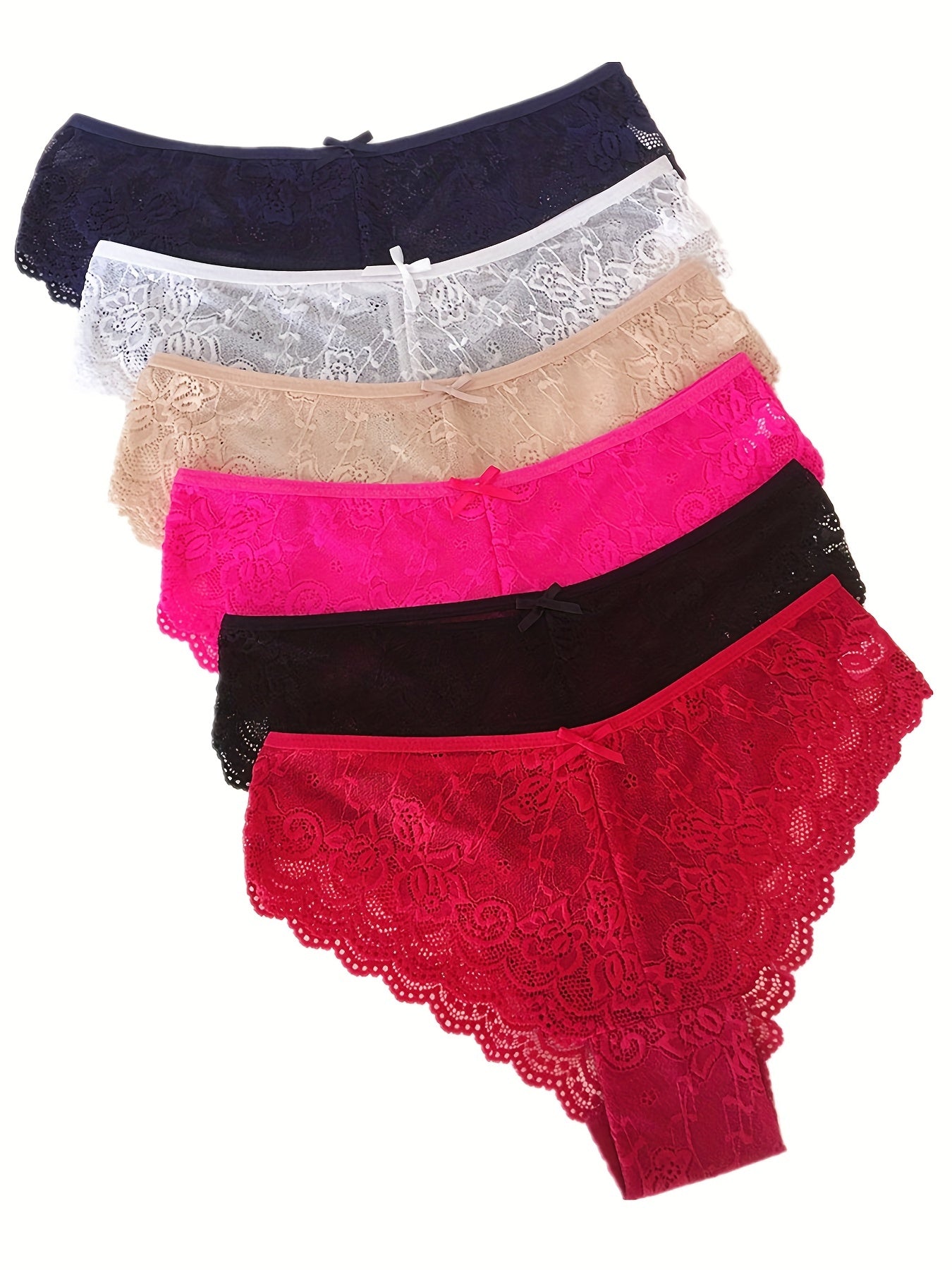 6pcs Lace Stitching Briefs Low Waist Stretchy Panties Women's Lingerie