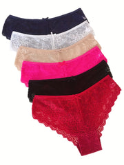 6pcs Lace Stitching Briefs Low Waist Stretchy Panties Women's Lingerie