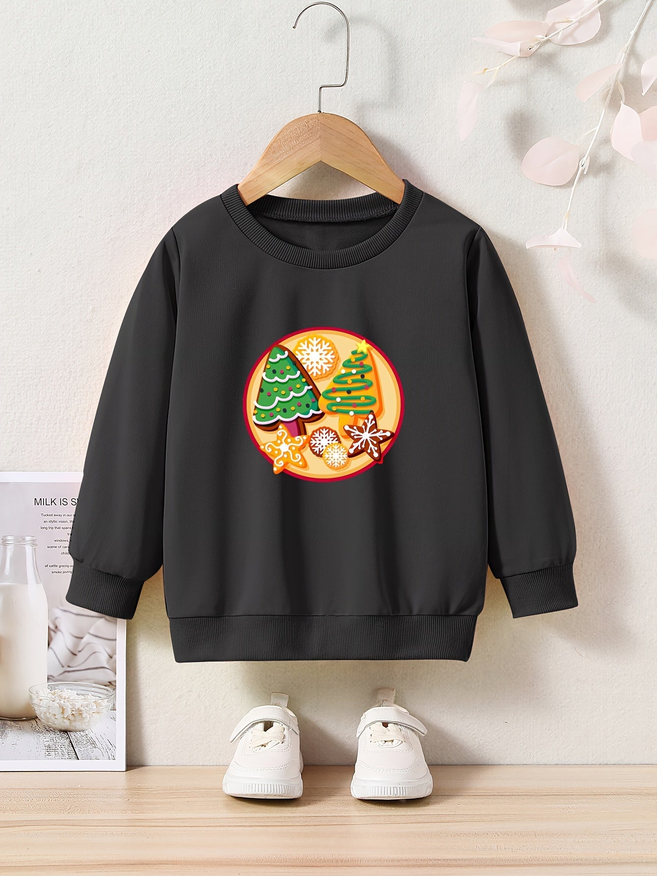 Christmas Cartoon Trees Print Girls Casual Creative Pullover Sweatshirt
