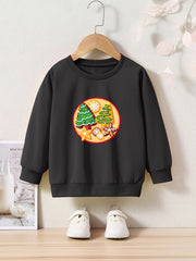 Christmas Cartoon Trees Print Girls Casual Creative Pullover Sweatshirt