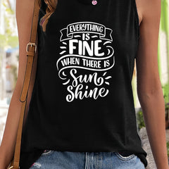 Letter Print Sleeveless Sports Vest Round Neck Casual Tops