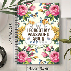 Floral Spiral Password Notebook, 70 Pages, Colorful Flowers & Butterflies