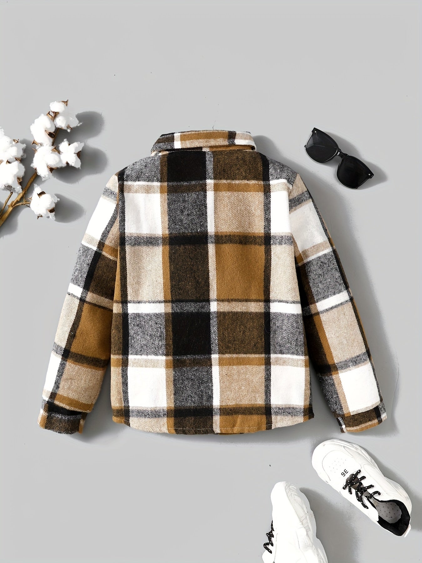 Boys Plaid Windbreaker Lapel Jacket Long Sleeve Button Down