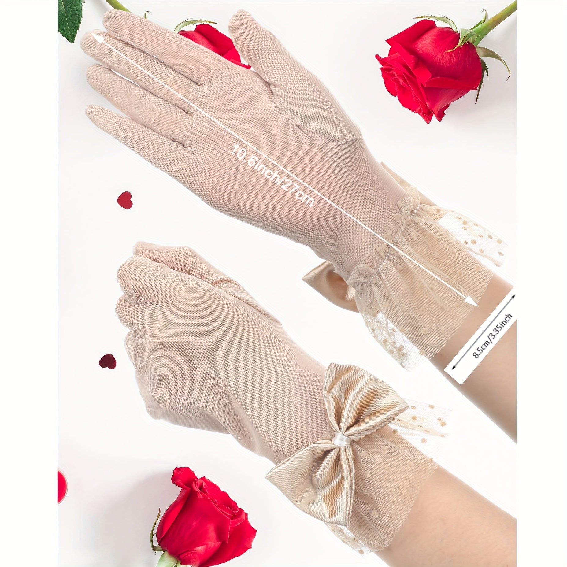 Women's Lace Gloves with Bow Detail Sheer Short Mitten for Formal Events