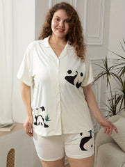 Plus Size Panda Print Short Sleeve Pajama Set - 2 Piece