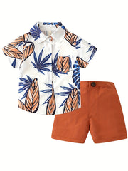 2pcs Boys Flamingo Graphic Print Shirt&Shorts Set
