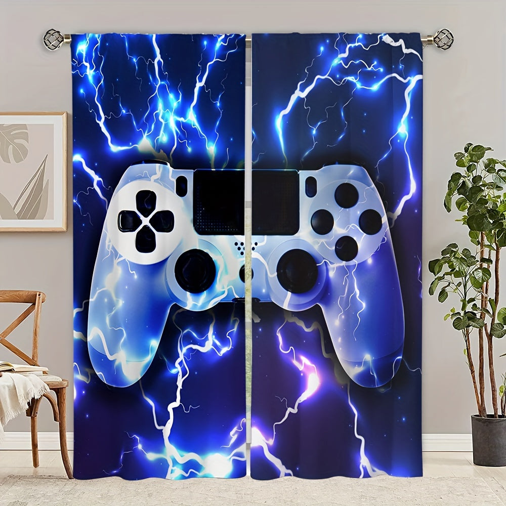 2 Panels Gamepad Printed Window Curtains