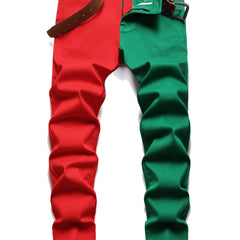 Men's Slim Fit Block Jeans Casual Street Style Stretch Denim Pants