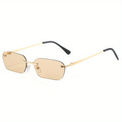 Men's Rimless Sunglasses Hip Hop Street Photography Holiday Party Glasses Bag