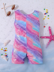 Girls Multicolor Graphic Swimsuit Romper Sleeveless Gymnastics Dance Bike