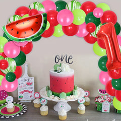 Watermelon Theme Birthday Decorations + Number 1 Foil Balloons