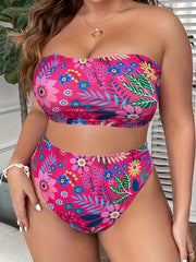 Tropical Print Strapless Bikini Set