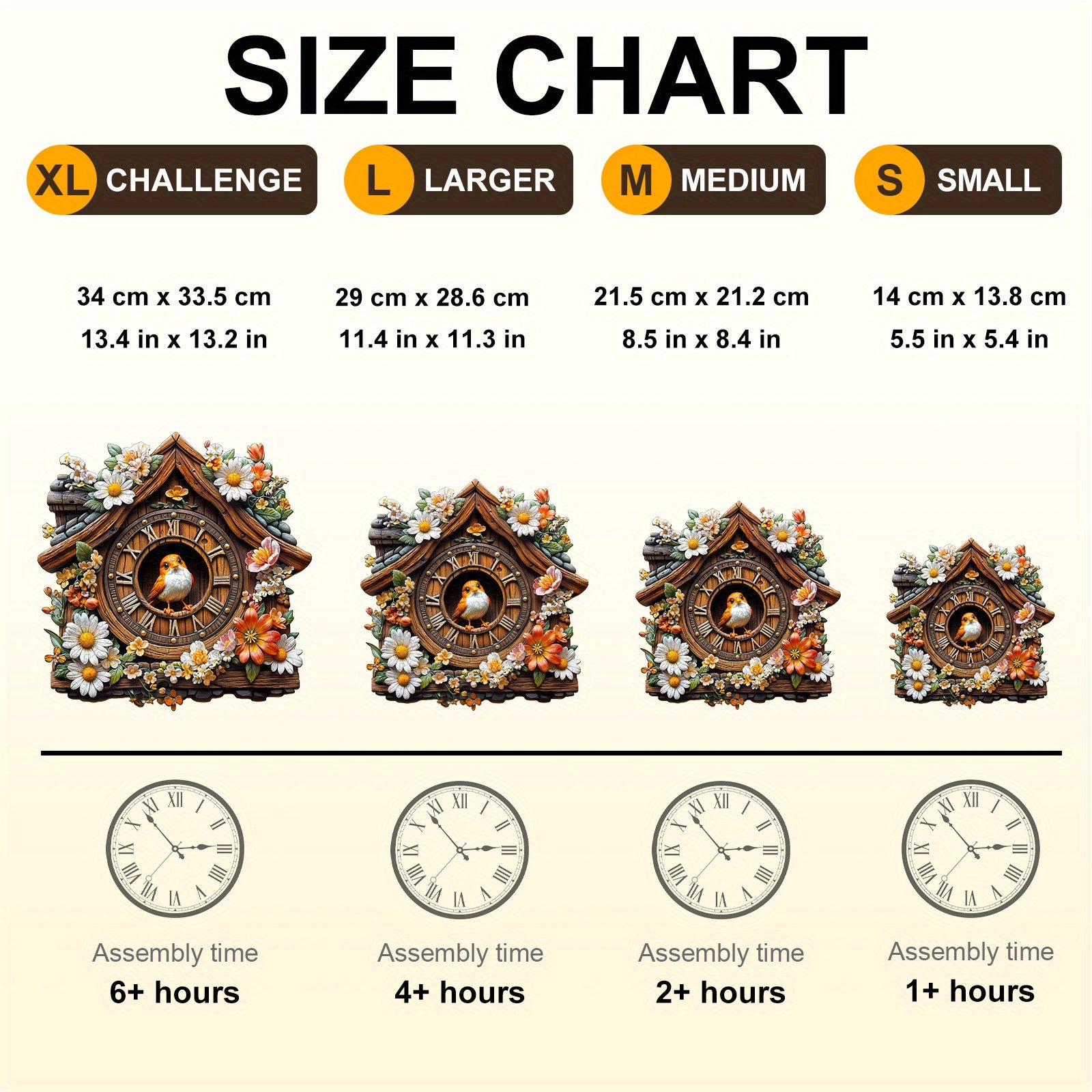 Bird Clock Wooden Puzzle Animal Shape Jigsaw Colorful Flowers & Bird Decorative