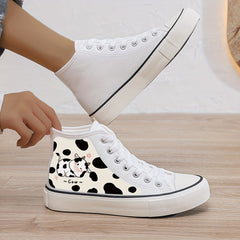Cow Print Plush Lined Chunky Canvas Sneakers